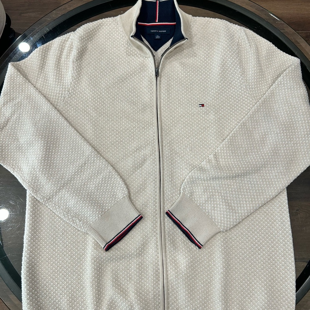 Tommy Hilfiger Men's Off-White Zip-Up Sweater